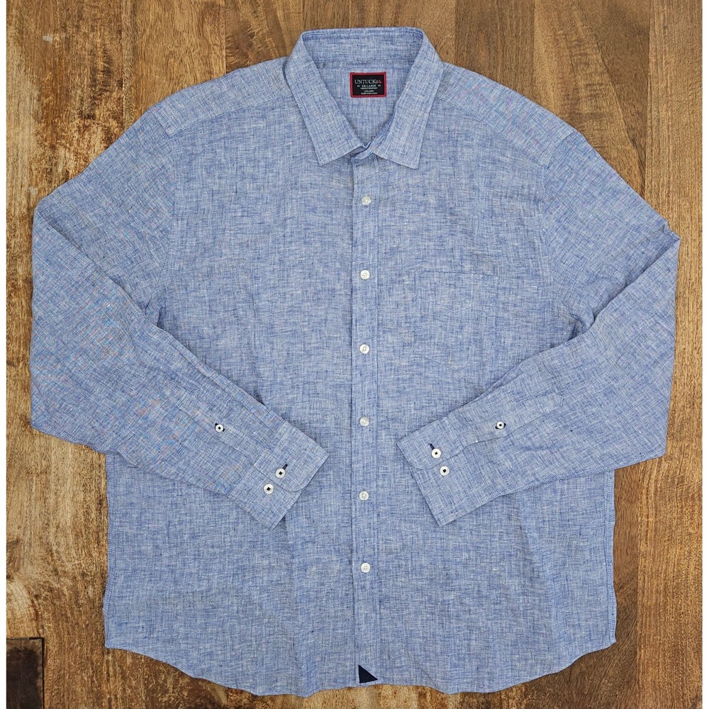 UNTUCKit Vin Santo Linen Shirt Mens XXL Blue Regular Fit Wrinkle Resistant LS